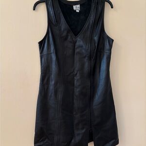 Women's Black Leather Sleeveless mini dress with zipper
